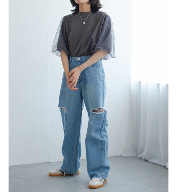 VENCE share style「チュールスリーブTシャツ」|Tシャツ・カットソー|