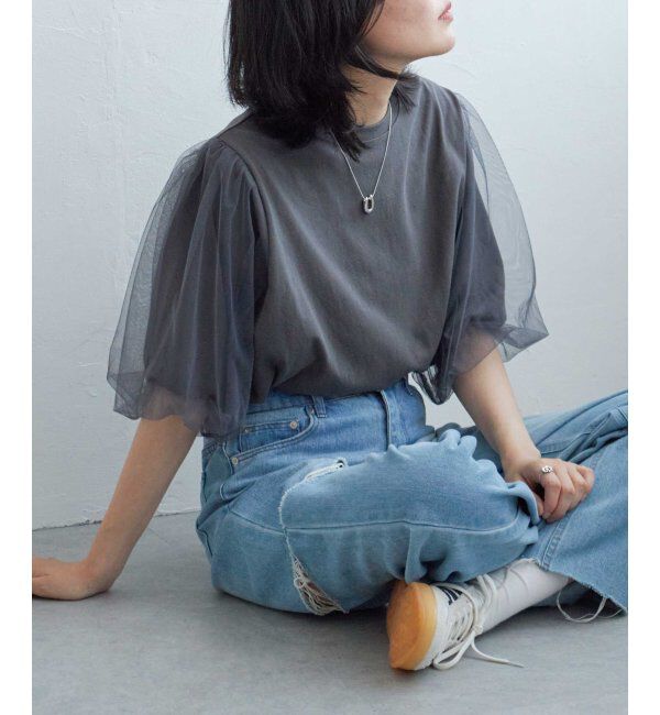 VENCE share style「チュールスリーブTシャツ」|Tシャツ・カットソー|
