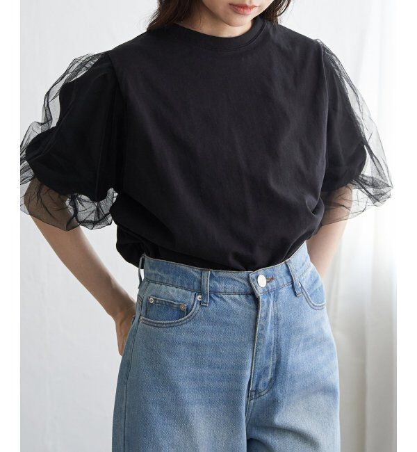 VENCE share style「チュールスリーブTシャツ」|Tシャツ・カットソー|