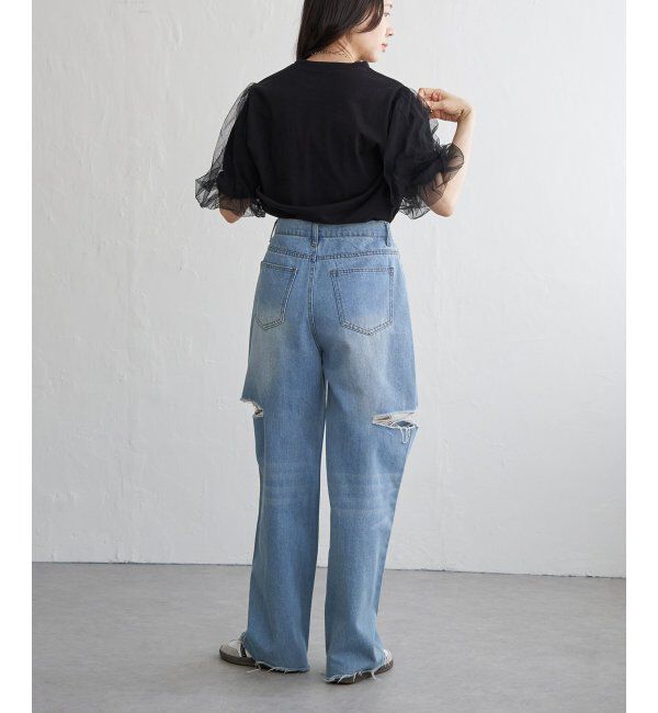 VENCE share style「チュールスリーブTシャツ」|Tシャツ・カットソー|