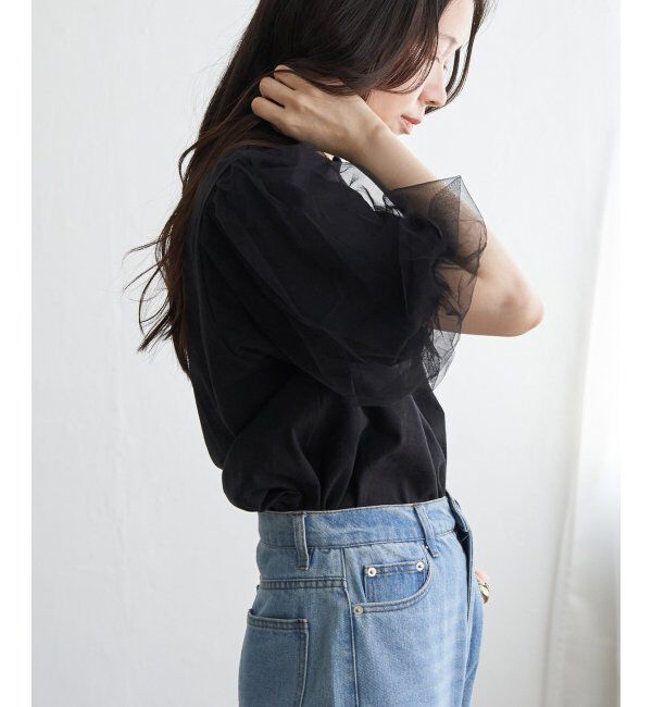 VENCE share style「チュールスリーブTシャツ」|Tシャツ・カットソー|ブラック