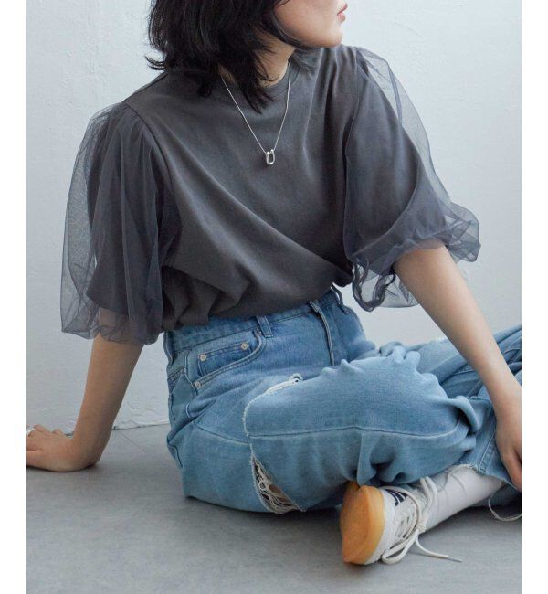 VENCE share style「チュールスリーブTシャツ」|Tシャツ・カットソー|