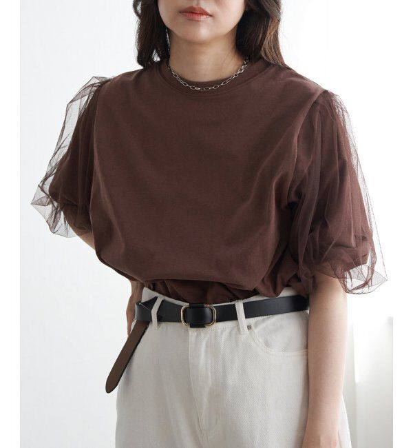 VENCE share style「チュールスリーブTシャツ」|Tシャツ・カットソー|ブラウン