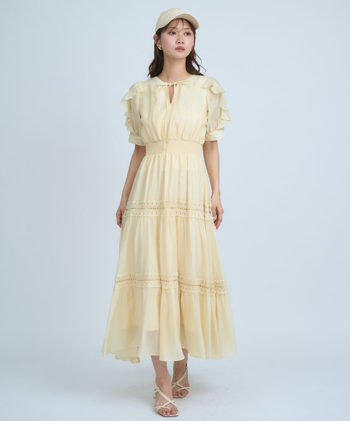 アンドクチュール「フリルスリーブレースティアードワンピース」|ワンピース|