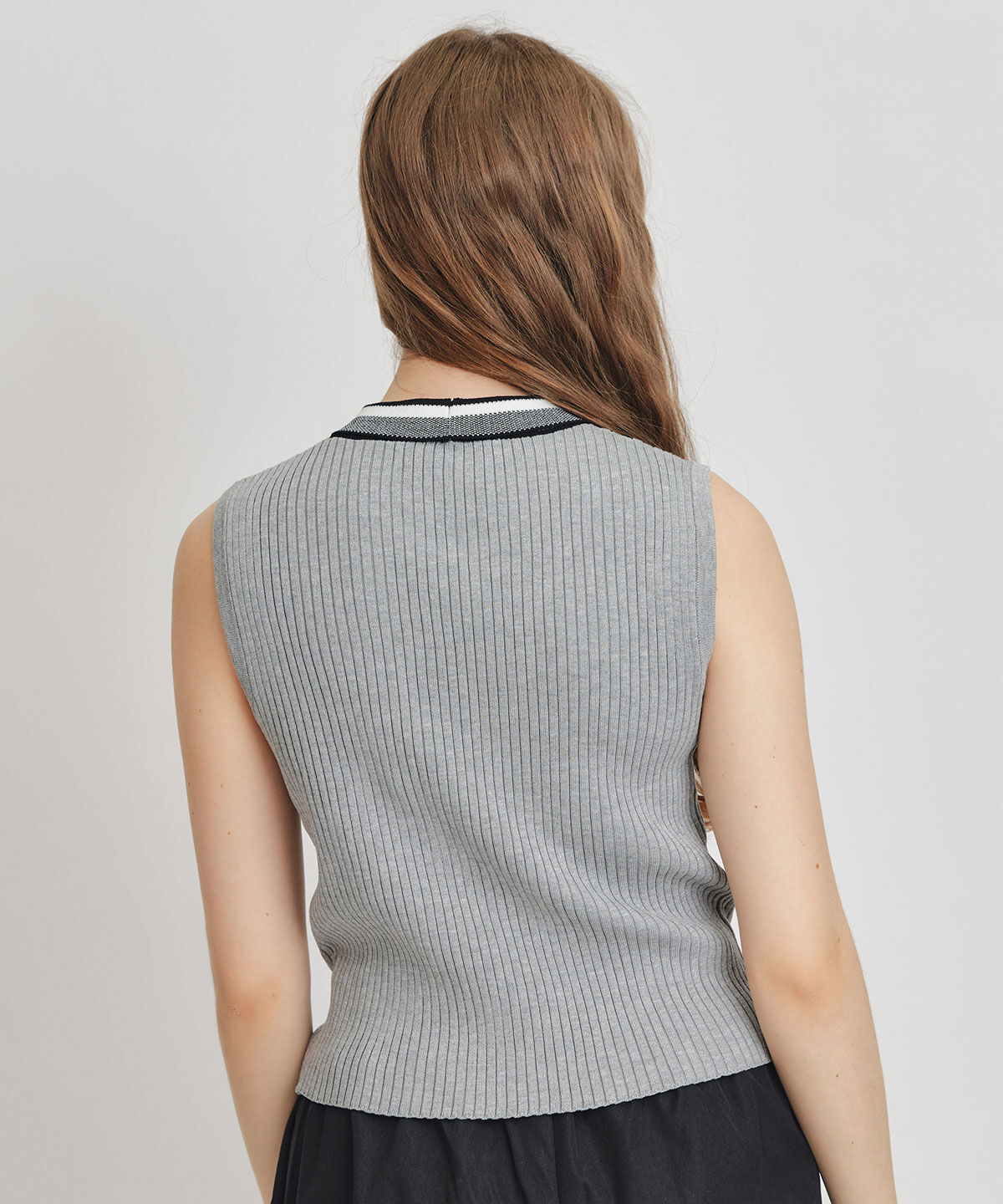 REDYAZEL「ストライプリボンタイリブニットノースリーブ」|ニット・セーター|