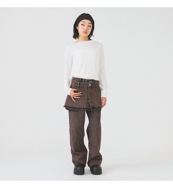 Ray BEAMS 「デニムスカート レイヤード パンツ」|デニム|