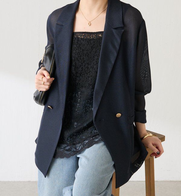  「【夏にも着られる/2サイズ展開】メッシュダブルジャケット」|テーラードジャケット|