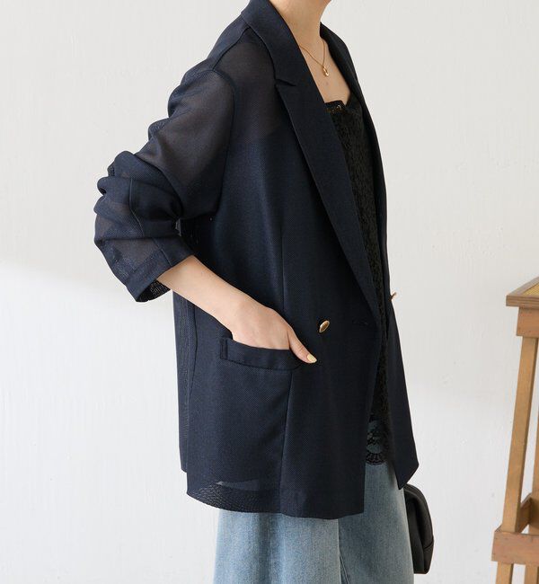  「【夏にも着られる/2サイズ展開】メッシュダブルジャケット」|テーラードジャケット|