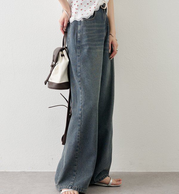  「ベルト付きカーブワイドデニム」|デニム|