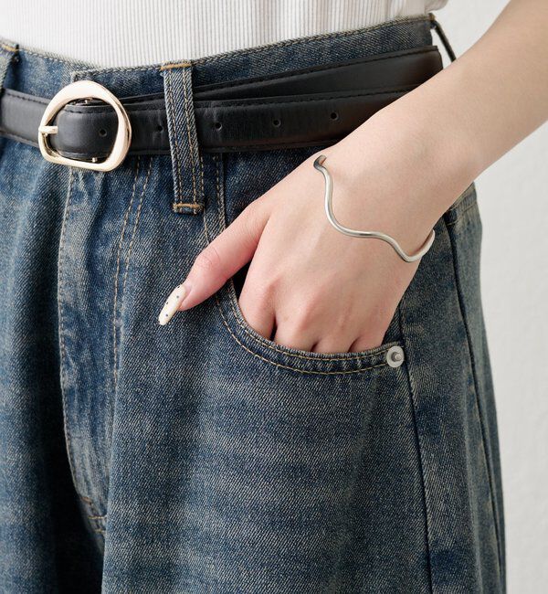  「ベルト付きカーブワイドデニム」|デニム|