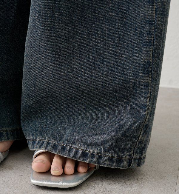  「ベルト付きカーブワイドデニム」|デニム|