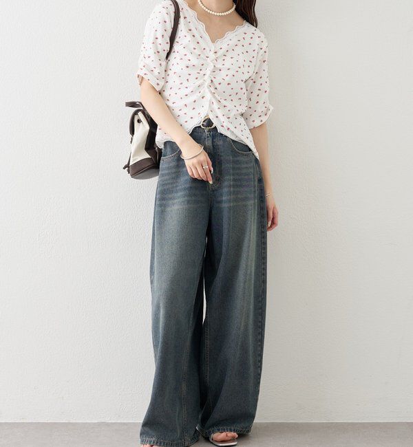  「ベルト付きカーブワイドデニム」|デニム|