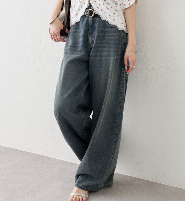  「ベルト付きカーブワイドデニム」|デニム|