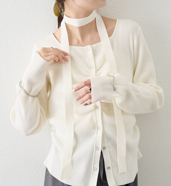  「タイ付きスクエアネックカーディガン」|カーディガン|