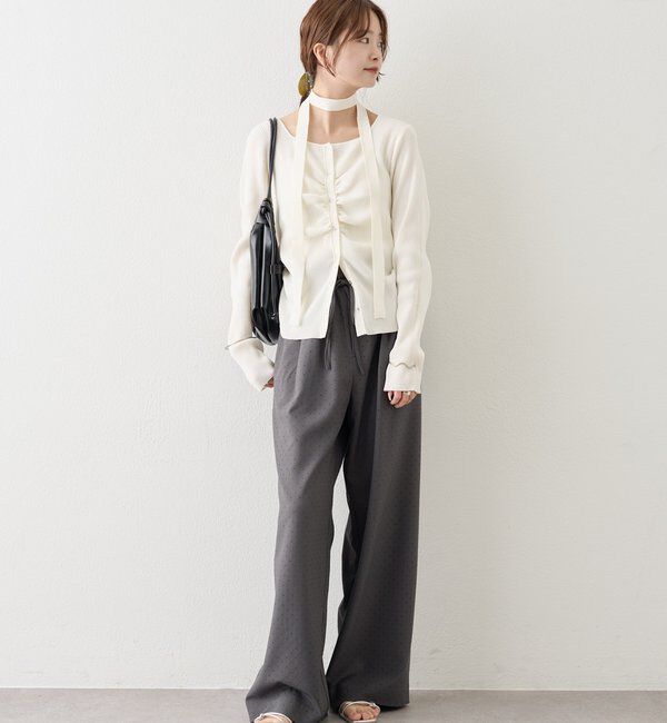  「タイ付きスクエアネックカーディガン」|カーディガン|