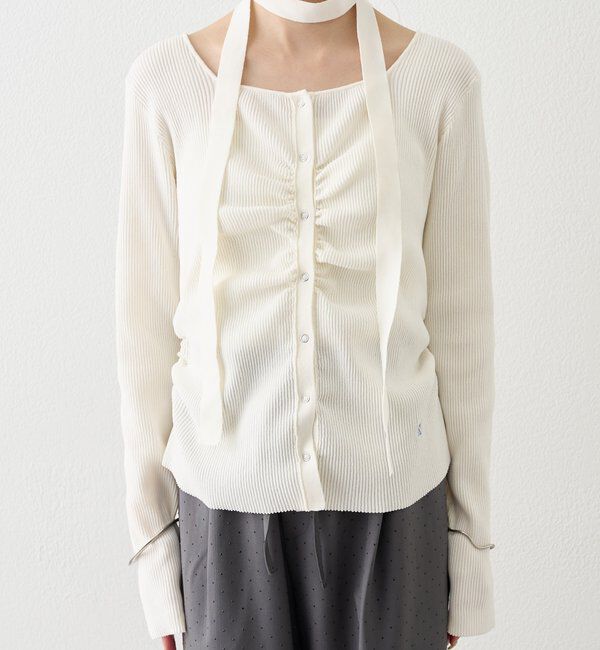  「タイ付きスクエアネックカーディガン」|カーディガン|