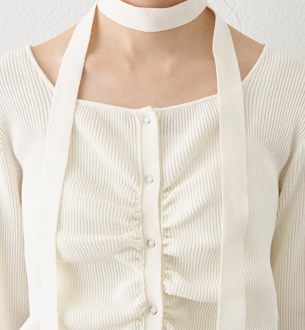  「タイ付きスクエアネックカーディガン」|カーディガン|