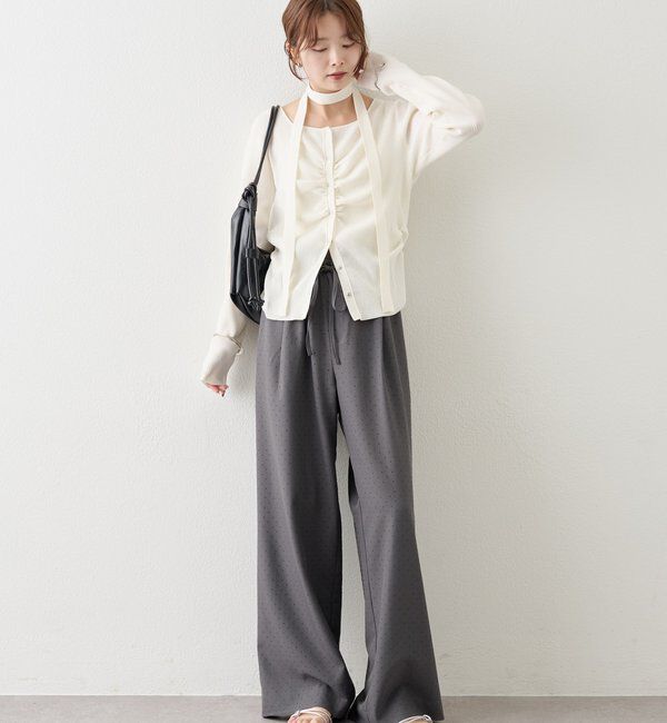  「タイ付きスクエアネックカーディガン」|カーディガン|