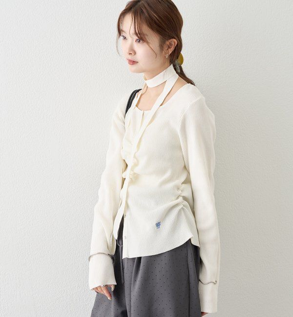  「タイ付きスクエアネックカーディガン」|カーディガン|