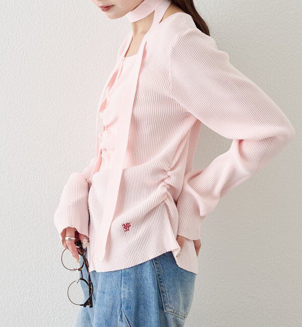  「タイ付きスクエアネックカーディガン」|カーディガン|