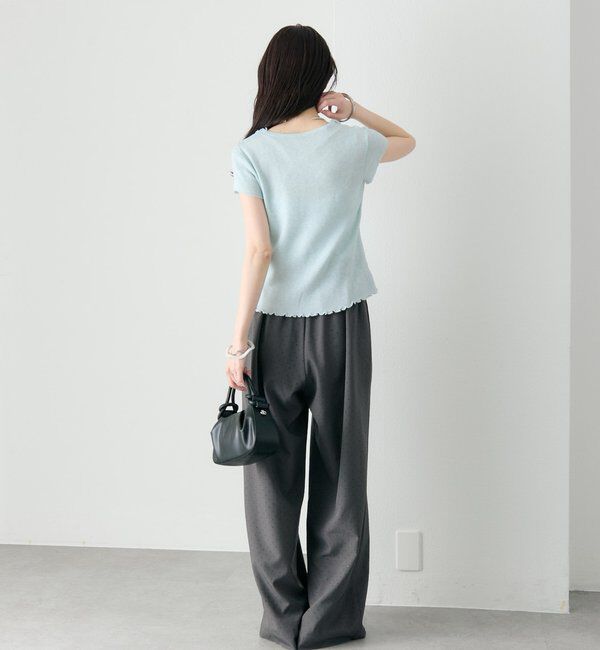  「レースドッキング半袖ニットカーディガン」|カーディガン|