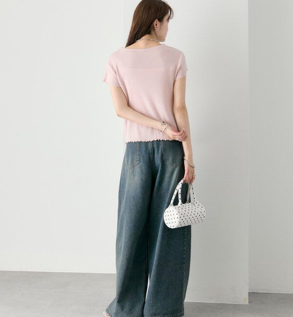  「レースドッキング半袖ニットカーディガン」|カーディガン|