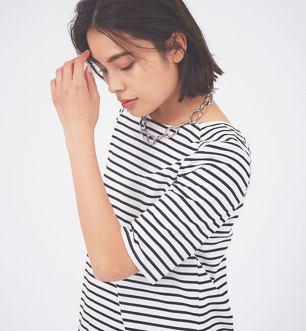 qualite「バックラウンドネックボーダーカットソー」|Tシャツ・カットソー|ブラック