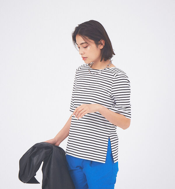 qualite「バックラウンドネックボーダーカットソー」|Tシャツ・カットソー|