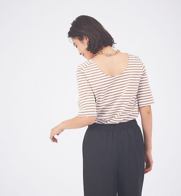 qualite「バックラウンドネックボーダーカットソー」|Tシャツ・カットソー|キャメル