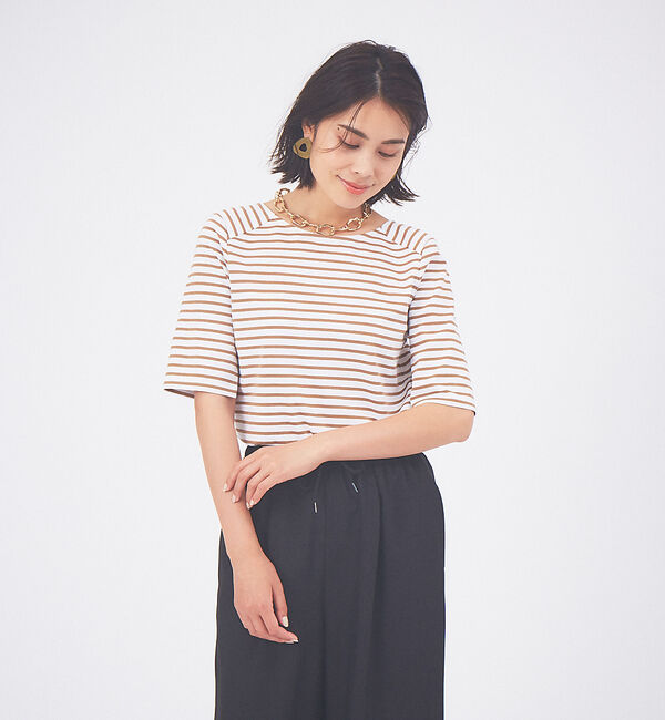 qualite「バックラウンドネックボーダーカットソー」|Tシャツ・カットソー|