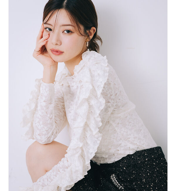 SELFIST「フリルスリーブレースカットソー」|シャツ・ブラウス|アイボリー