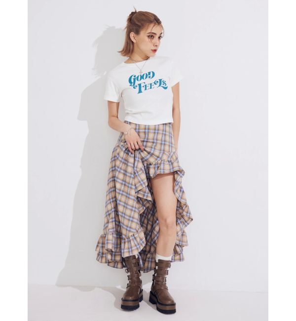 EVRIS「ランダムチェックアシンメトリースカート」|スカート|