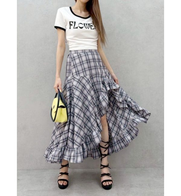 EVRIS「ランダムチェックアシンメトリースカート」|スカート|