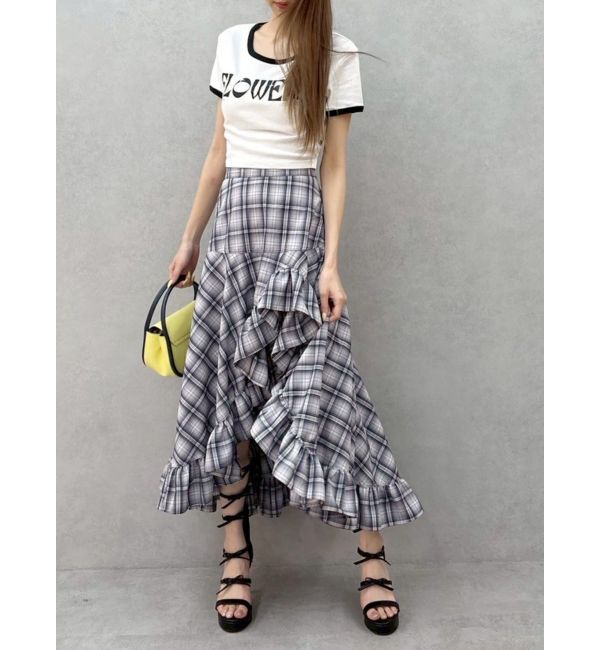 EVRIS「ランダムチェックアシンメトリースカート」|スカート|