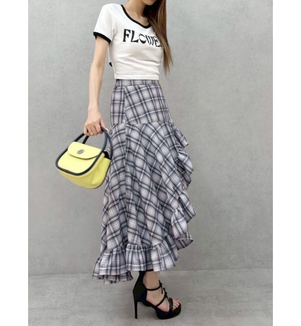 EVRIS「ランダムチェックアシンメトリースカート」|スカート|