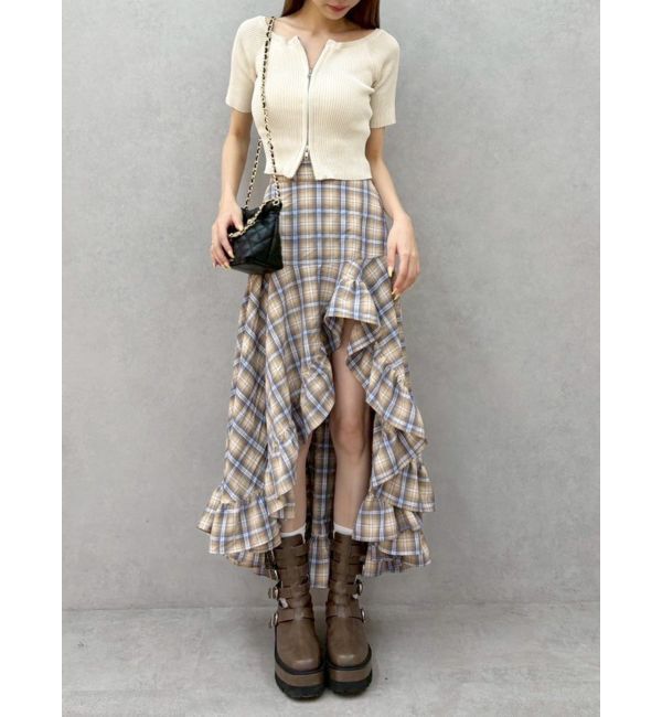 EVRIS「ランダムチェックアシンメトリースカート」|スカート|