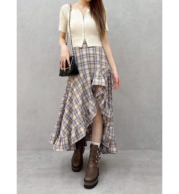 EVRIS「ランダムチェックアシンメトリースカート」|スカート|