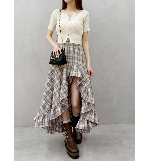 EVRIS「ランダムチェックアシンメトリースカート」|スカート|