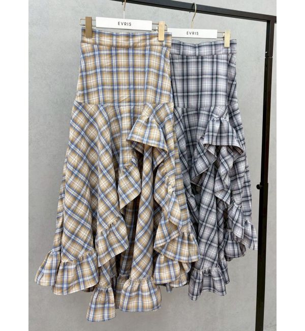 EVRIS「ランダムチェックアシンメトリースカート」|スカート|