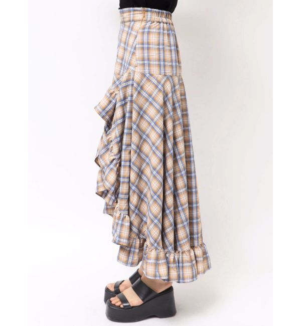 EVRIS「ランダムチェックアシンメトリースカート」|スカート|