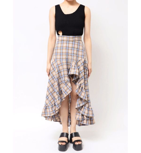 EVRIS「ランダムチェックアシンメトリースカート」|スカート|