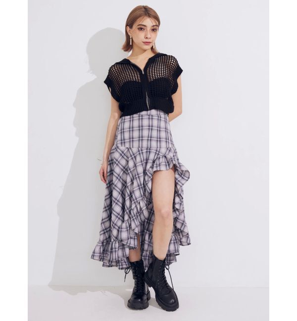 EVRIS「ランダムチェックアシンメトリースカート」|スカート|