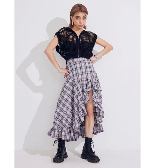 EVRIS「ランダムチェックアシンメトリースカート」|スカート|