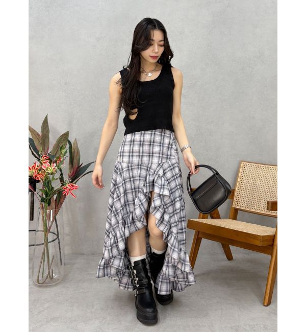 EVRIS「ランダムチェックアシンメトリースカート」|スカート|