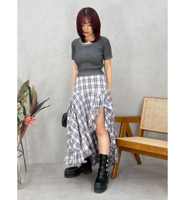 EVRIS「ランダムチェックアシンメトリースカート」|スカート|