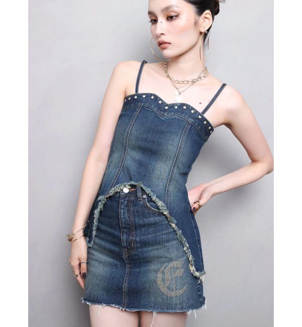 EVRIS「ワンポイントスタッズデニムミニスカート【セットアップ着用可能】」|スカート|