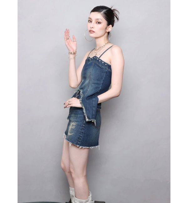 EVRIS「ワンポイントスタッズデニムミニスカート【セットアップ着用可能】」|スカート|