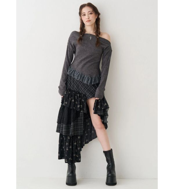 EVRIS「ミックスドッキングアシンメトリースカート」|スカート|