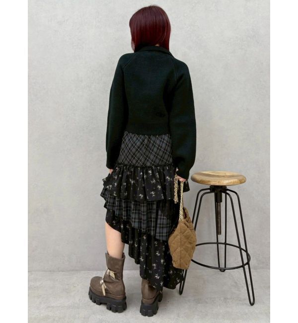 EVRIS「ミックスドッキングアシンメトリースカート」|スカート|