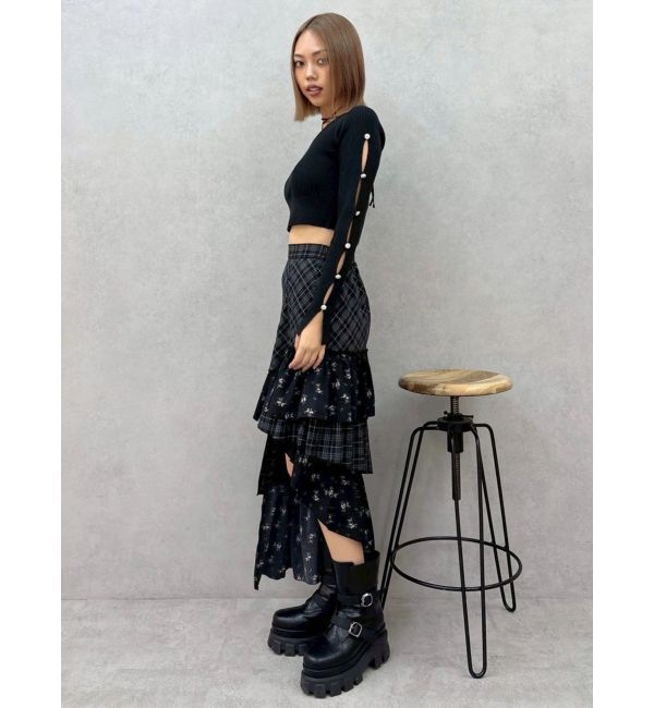 EVRIS「ミックスドッキングアシンメトリースカート」|スカート|